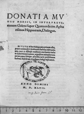 Title page of In interpretationem Galeni super quatuordecim aphorismos Hippocratis dialogus, 1547